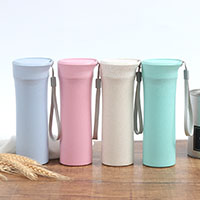 New product 2022 Custom Logo Eco-friendly Portable For Travel Bottle Plastic Wheat Straw Water Bottle With Rope Drinkware